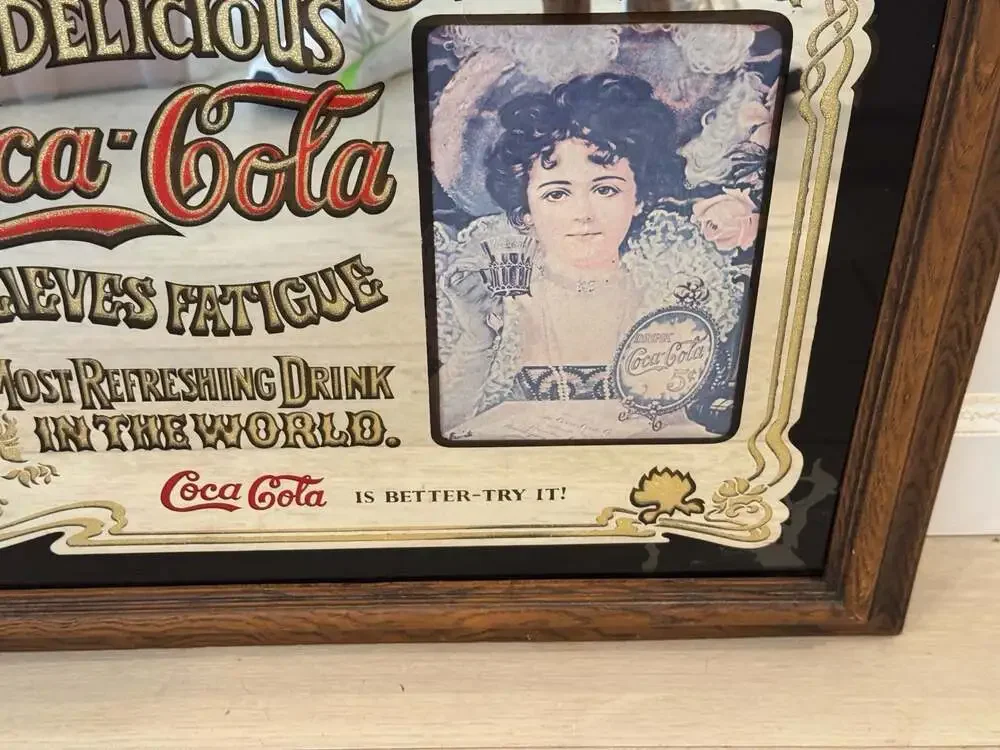 Vintage Coca-Cola 'Delicious Relieves Fatigue' Framed Mirror Sign